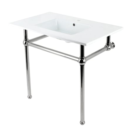 Kingston Brass 37 Console Sink with Brass Legs Single Faucet Hole, WhitePolished Nickel KVBH37227PN